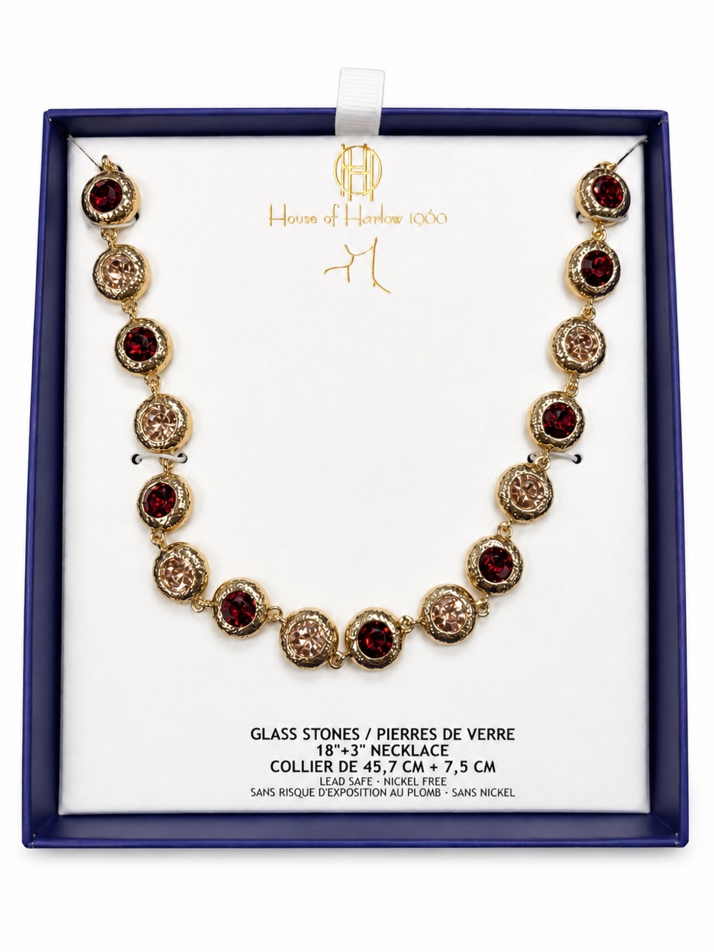 House of Harlow 1960 Gold-Tone Necklace with Deep Red and Champagne Stones